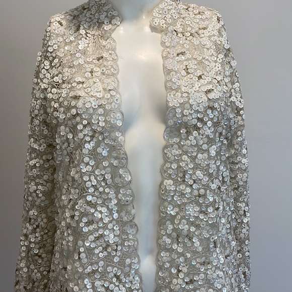 Vintage Full White Sequined Jacket SzSM - Picture 4 of 14